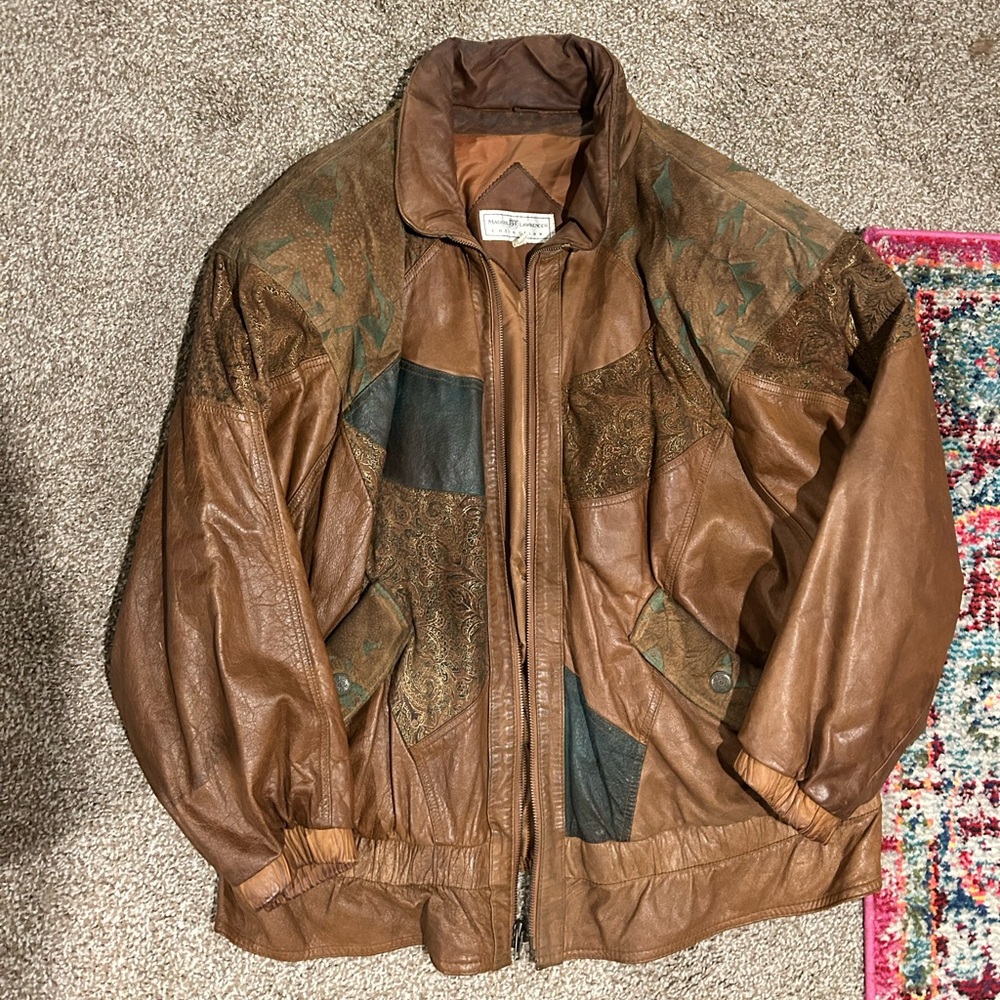 100% Leather Brown Patchwork Jacket - image 1